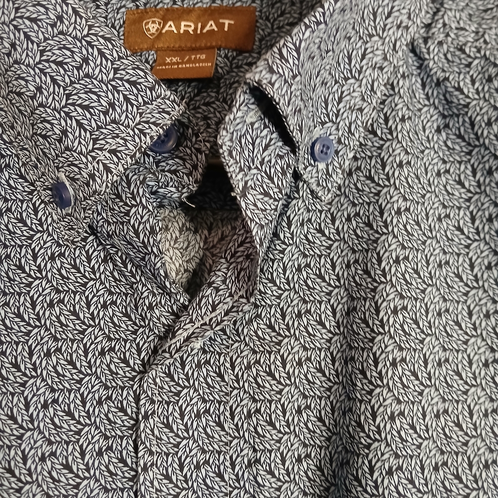 Ariat Blue Patterned Casual Button Down Shirt 2xl… - image 3